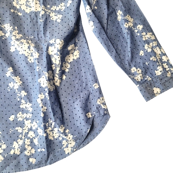 Talbots Floral Dot Chambray Cotton Blouse Large - Picture 4 of 6